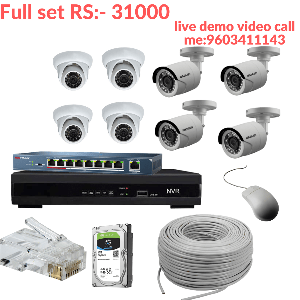 8 Cameras HIKVISION 2MP IP CCTV Camera Full Set